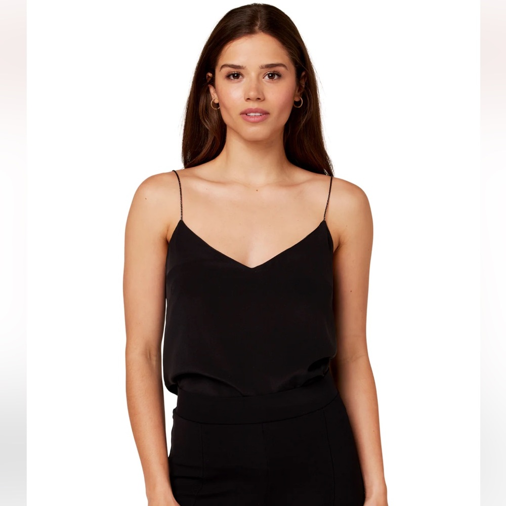 Leluxe black silk rose cami